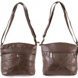 3741 COW HIDE TWIN TOP ZIP BAG WITH 4 ZIP PKT DARK BROWN