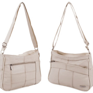 3743 BEIGE COW HIDE BAG TWIN TOP + 2 ZIPS