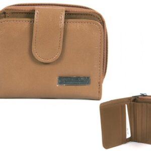 3703-TAN ZIP ROUND COW HIDE PURSE PASS POCKET