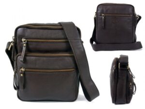0803 BROWN F.GRN C.HIDE MED. UNISX C-BDY BAG WTH 6 ZIPS