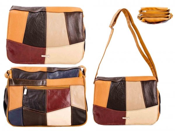 3838 LRG MULTI C.HIDE BAG WITH FRNT FLAP & MULTI ZIPS