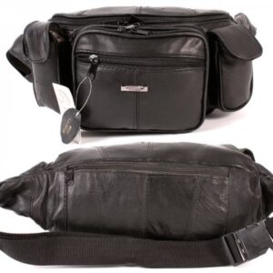 1447 BLACK MEGA MULTI POCKET BUM BAG IN SHEEP NAPPA