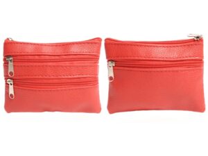 1506 RED GRAINED PU PURSE WITH 4 ZIPS & KEYRING