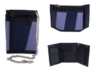 1894 BLUE LEATHER TRI FOLD WALLET WITH CHAIN