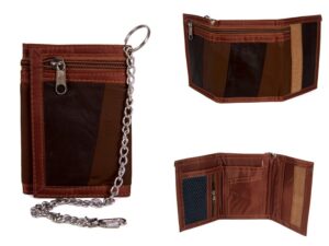 1894 BROWN LEATHER TRI FOLD WALLET WITH CHAIN