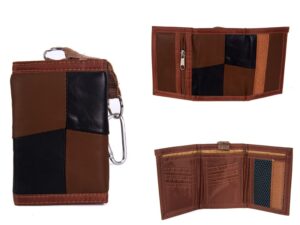 1895 BLACK/BROWN LEATHER TRI FOLD WALLET WITH D RING CLASP