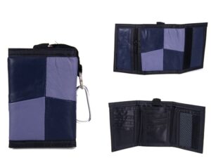 1895 BLUE LEATHER TRI FOLD WALLET WITH D RING CLASP