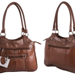 1943 TAN LRG TOP ZIP S.NAPPA BAG WTH BCK & 2 FRNT ZIPS