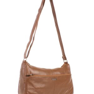 1981 LIGHT TAN S.NAPPA TOP ZIP SHLDER BAG, FRONT BCK ZIP