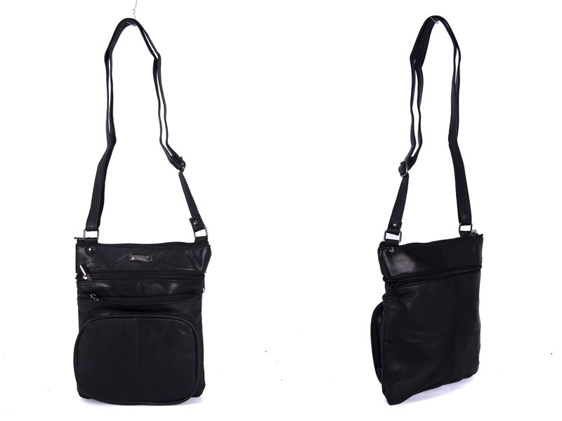 1984 BLACK 100% LEATHER X SHOULDER BAG WITH 5 ZIPS