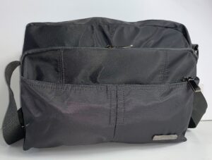 2452 GREY SHINY POLY TWIN TOP ZIP X-BODY BAG FRONT ZIP, BACK