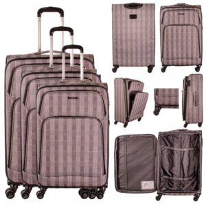 FA1970 GREY CHECK SET OF 3 LIGHT PACK 2 TROLLEY SUITCASE