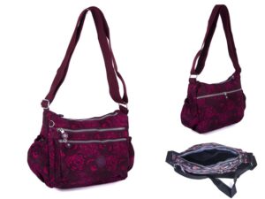 2502 PINK FLOWER LORENZ SHOULDER BAG WITH 4 ZIPS