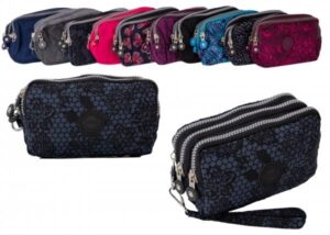 2509 BLACK FLORAL LARGE TRIPLE ZIP ROUND PURSE