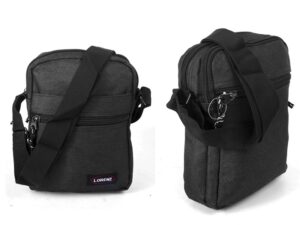 2513 BLACK SHOULDER BAG WITH 4 ZIPS REAR PKT ADJ STRAP