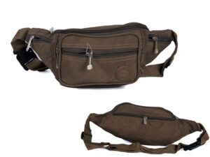 2522 DARK TAUPE CRINKLED NYLON BUMBAG WITH 6 ZIP POCKETS