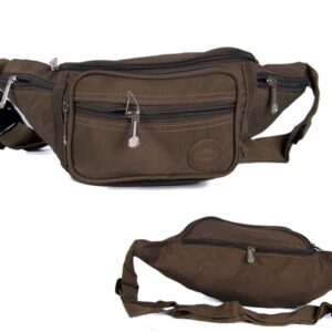 2522 DARK TAUPE CRINKLED NYLON BUMBAG WITH 6 ZIP POCKETS