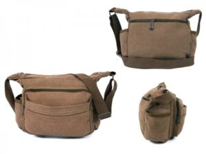 2560 BROWN CANVAS X SHOULDER BAG WITH 5 ZIPS