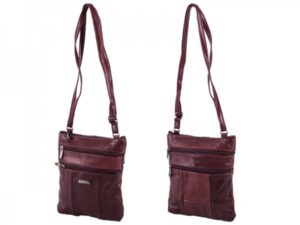 3738 BURGUNDY COW HIDE BAG TOP ZIP + 4 ZIPS