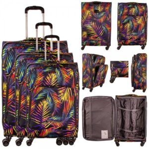 FA1970 LEAF PRINT SET OF 3 LIGHT PACK 2 TROLLEY SUITCASE