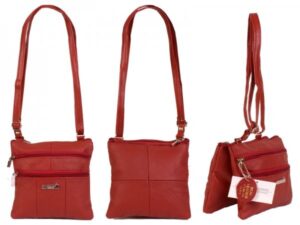 3766 DARK RED SMALL COW HIDE BAG WITH 4 ZIPS