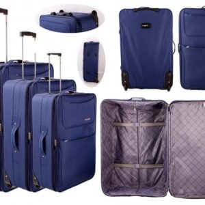 BARCELONA SET OF 3 NAVY 2 WHEEL POLYESTER TRAVEL TROLLEY