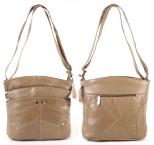3741 COW HIDE TWIN TOP ZIP BAG WITH 4 ZIP PKT FAWN