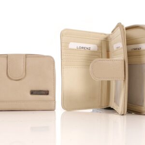 3704 CREAM RFID - TWIN ZIP CW HIDE PURSE WALLET WITH TAB