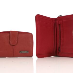 3706 RFID - COW HIDE ZIP ROUND PURSE WALLET RED