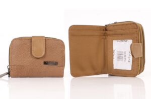 3710 RFID COW HIDE TWIN ZIP ROUND PURSE TAN