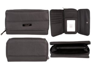 3711 BLACK RFID - ZIP ROUND COW HIDE PURSE WITH FRNT FLP