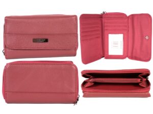 3711 RED RFID - ZIP ROUND COW HIDE PURSE WITH FRNT FLP