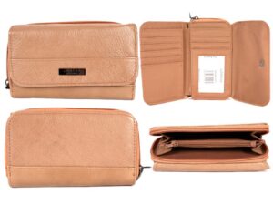 3711 TAN RFID - ZIP ROUND COW HIDE PURSE WITH FRNT FLP