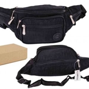 2522 BLACK CRINKLED NYLON BUMBAG WITH 6 ZIP POCKETS BOX OF 12