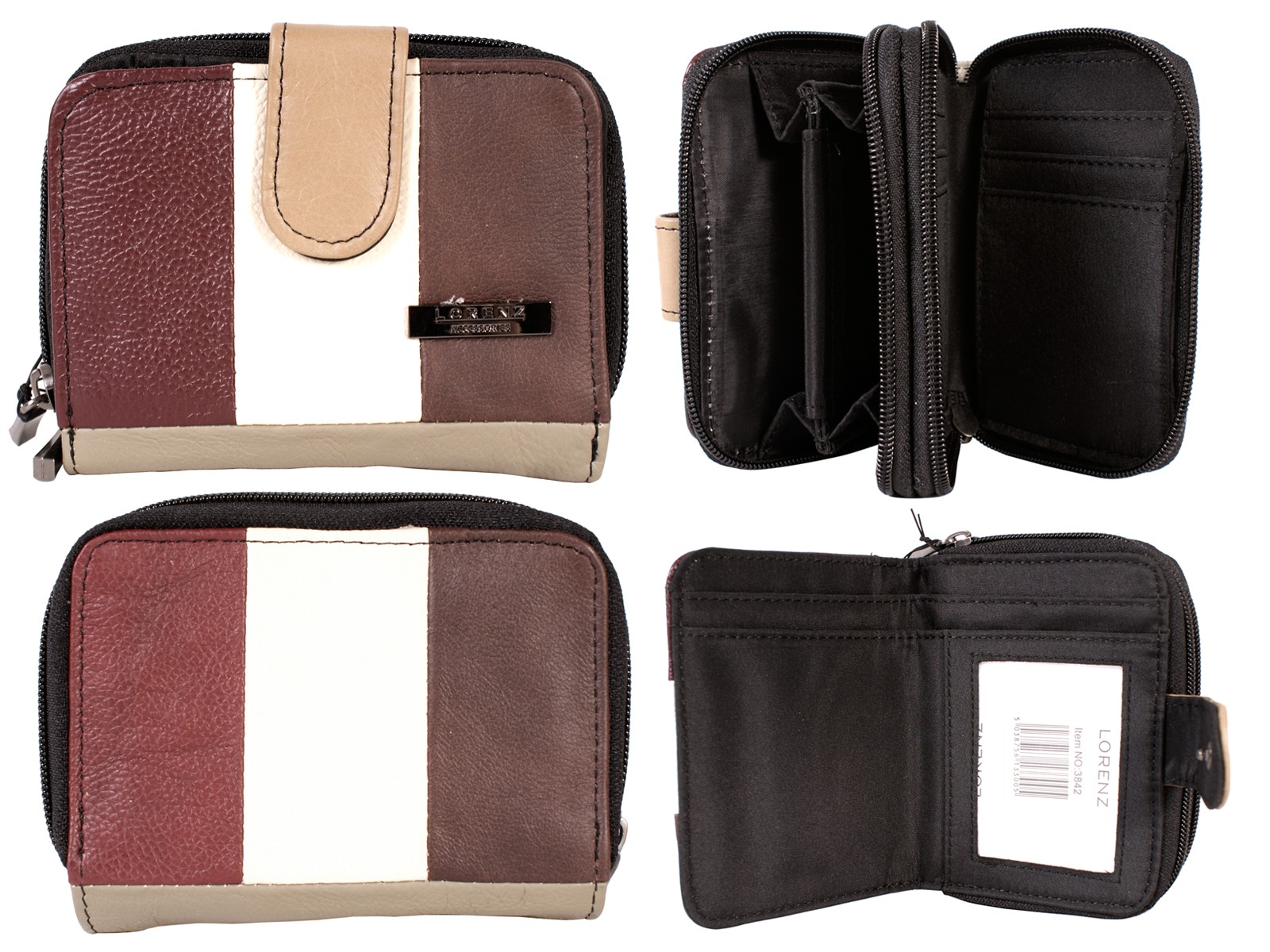 3842 RFID MULTI COW HIDE TWIN ZIP ROUND PURSE
