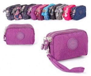 2506 PURPLE SMALL TRIPLE ZIP ROUND PURSE WITH DETACHABLE STRAP