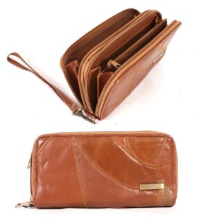 4618 TWIN ZIP ECONOMY PATCH PURSE WRIST STRAP TAN