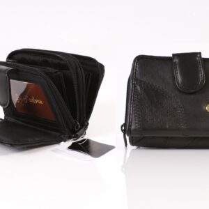 4812 BLACK TWIN ZIP PATCH ROUND PATCH PURSE WITH PASS POCKET