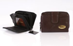 4812 BROWN TWIN ZIP PATCH ROUND PATCH PURSE WITH PASS