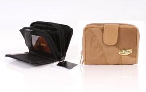4812 TAN TWIN ZIP PATCH ROUND PATCH PURSE WITH PASS