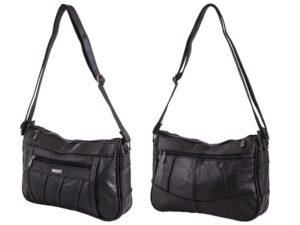 3796 BLACK COWHIDE DOUBLE TOP ZIP BAG, BK, FNT ZIPS