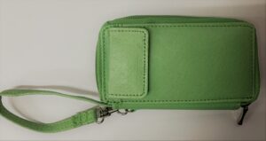 50767 GREEN DOUBLE ZIP PURSE WITH POPPERED FRONT POCKET