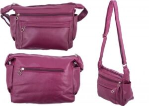 5732TOP ZIP PU BAG WTH 2 FRNT ZIP BCK ZIP & BURGUNDY