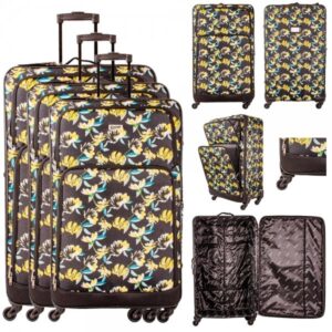 EV-447 FLORAL LIGHTWEIGHT SET OF 3 TRAVEL TROLLEY SUITCASES