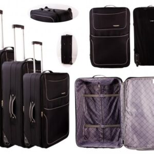 BARCELONA SET OF 3 BLACK 2 WHEEL POLYESTER TRAVEL TROLLEY