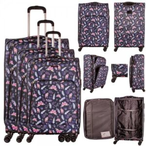 FA1970 BUTTERFLY PRINT SET OF 3 LIGHT PACK 2 TROLLEY SUITCASE