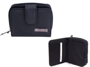 3703-BLACK ZIP ROUND COW HIDE PURSE PASS POCKET