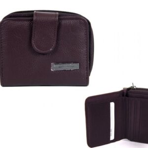 3703 BURGUNDY ZIP ROUND COW HIDE PURSE PASS POCKET