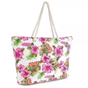 BB0901A CANVAS HIBISCUS PRINT BAG WITH WHITE FLOWERS