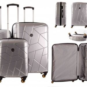 5164 SILVER SET OF 3 TRAVEL TROLLEY LUGGAGE SUITCASE